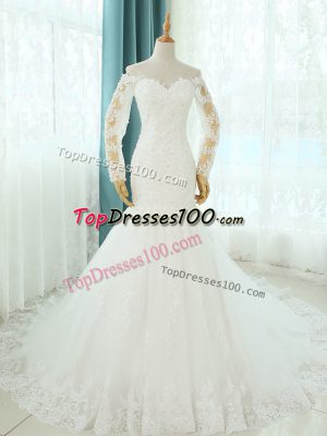 White Wedding Dress Tulle Court Train Sleeveless Beading and Appliques