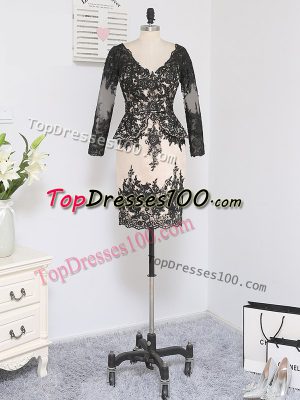 Customized Long Sleeves Lace Mini Length Zipper Mother of the Bride Dress in Black with Lace and Appliques
