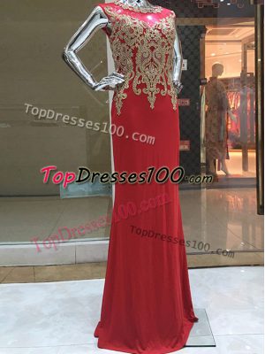 Top Selling Red Sleeveless Beading and Appliques Floor Length Homecoming Dress