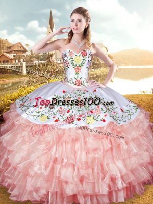 Luxurious Sweetheart Sleeveless Lace Up 15 Quinceanera Dress Peach Organza and Taffeta