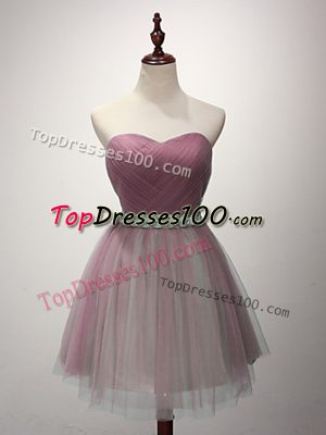 Perfect Mini Length Pink Quinceanera Court Dresses Tulle Sleeveless Beading and Ruching