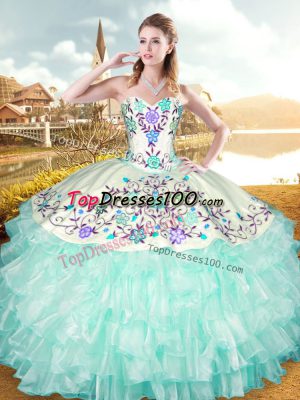 Organza and Taffeta Sweetheart Sleeveless Lace Up Embroidery and Ruffled Layers Quinceanera Dresses in Apple Green