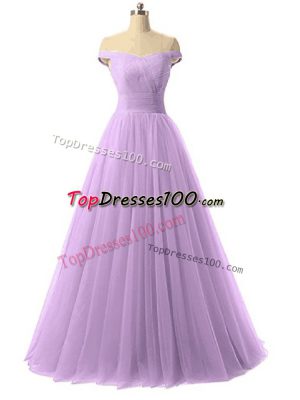 Artistic Floor Length Lavender Homecoming Dress Online Off The Shoulder Sleeveless Lace Up