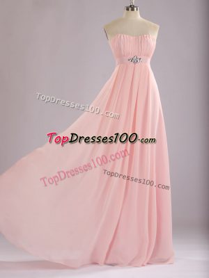 Adorable Sweetheart Sleeveless Zipper Dama Dress for Quinceanera Baby Pink Chiffon