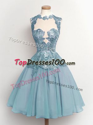 Affordable Sleeveless Lace Up Knee Length Lace Quinceanera Court of Honor Dress