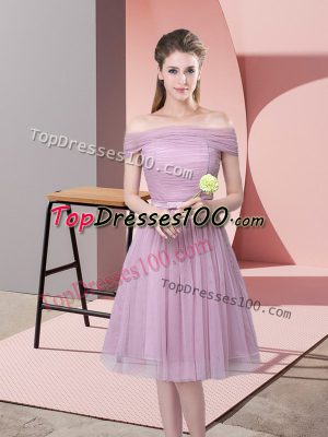 Artistic Lavender Off The Shoulder Neckline Ruching and Belt Dama Dress Sleeveless Side Zipper
