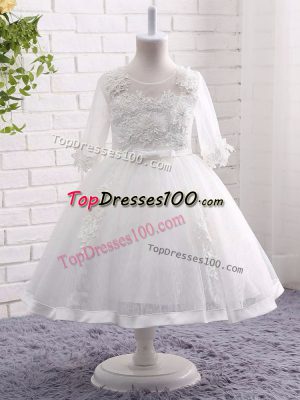 New Arrival White Zipper Scoop Lace and Appliques Flower Girl Dresses for Less Lace Short Sleeves