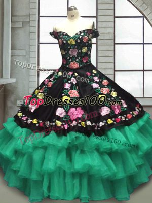 Designer Multi-color Off The Shoulder Neckline Embroidery and Ruffled Layers Sweet 16 Dresses Sleeveless Lace Up