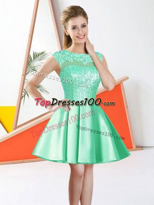 Stylish Apple Green Taffeta Backless Bateau Sleeveless Knee Length Bridesmaid Gown Beading and Lace