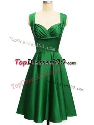 Fabulous Knee Length Dark Green Wedding Party Dress Taffeta Sleeveless Ruching