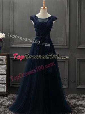 Dynamic Sleeveless Mini Length Beading and Lace and Appliques Lace Up Mother Dresses with Navy Blue