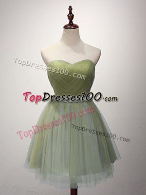 Customized Sleeveless Mini Length Beading and Ruching Lace Up Bridesmaids Dress with Olive Green