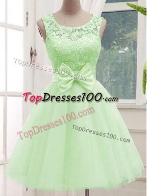 Luxurious Yellow Green Sleeveless Tulle Lace Up Dama Dress for Prom and Party and Wedding Party