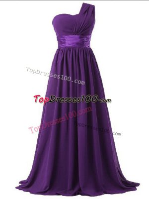Graceful Sleeveless Floor Length Ruching Lace Up Quinceanera Court of Honor Dress with Purple