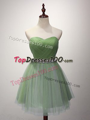 Superior Green Tulle Lace Up Sweetheart Sleeveless Mini Length Vestidos de Damas Beading and Ruching