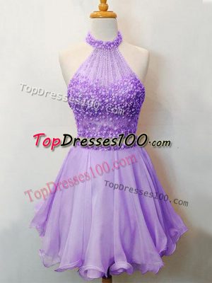 Beautiful Halter Top Sleeveless Organza Damas Dress Beading Lace Up
