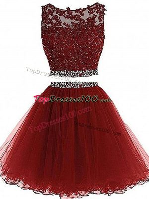 Customized Burgundy Scoop Neckline Beading and Lace and Appliques Sleeveless Zipper