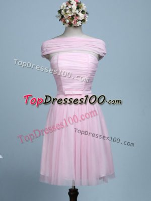 Exquisite Empire Wedding Guest Dresses Baby Pink Strapless Tulle Sleeveless Mini Length Side Zipper