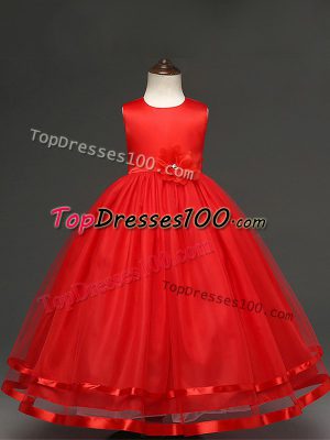 Cheap Red Sleeveless Tulle Zipper Child Pageant Dress for Wedding Party