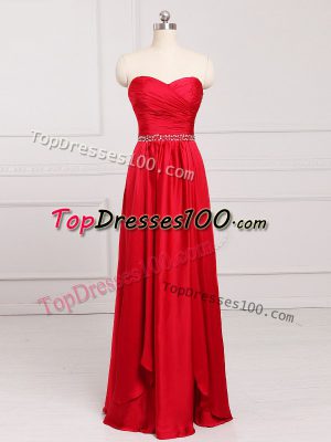 Noble Red Wedding Party Dress Prom and Party and Wedding Party with Beading and Belt Sweetheart Sleeveless Zipper