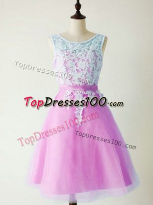 New Style Knee Length Lilac Bridesmaid Dresses Tulle Sleeveless Lace