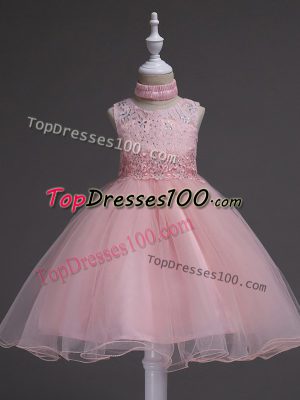 Customized Sleeveless Zipper Knee Length Beading and Lace Womens Party Dresses
