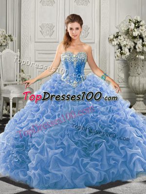 Top Selling Sweetheart Sleeveless Organza Vestidos de Quinceanera Beading and Ruffles Court Train Lace Up