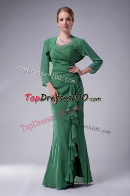Floor Length Green Mother of Bride Dresses Chiffon Sleeveless Beading
