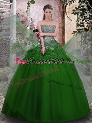 Hot Selling Strapless Sleeveless Tulle Quinceanera Dress Beading Lace Up
