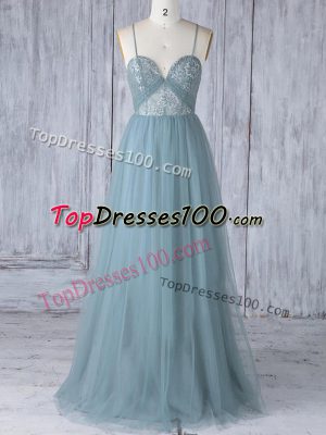Fancy Grey Sleeveless Tulle Criss Cross Wedding Guest Dresses for Prom and Party and Wedding Party