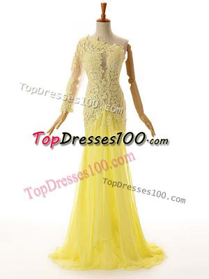 Floor Length Light Yellow Evening Dresses One Shoulder Sleeveless Side Zipper