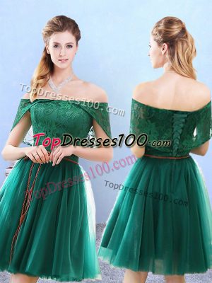 Olive Green Cap Sleeves Tulle Lace Up Quinceanera Dama Dress for Prom and Party