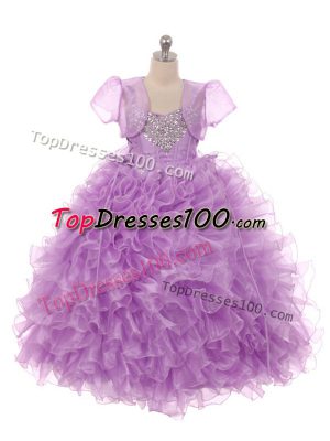Customized Eggplant Purple Straps Neckline Beading and Ruffles Teens Party Dress Sleeveless Lace Up