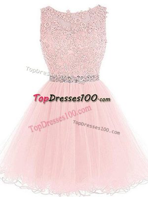 Tulle Sleeveless Mini Length Custom Made and Beading and Lace and Appliques and Ruffles