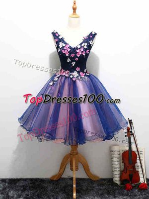 Fantastic Lace and Appliques and Hand Made Flower Prom Gown Multi-color Lace Up Sleeveless Mini Length