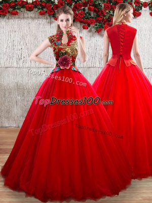 Pretty Organza Short Sleeves Floor Length Ball Gown Prom Dress and Appliques
