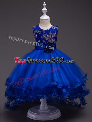 High Low Ball Gowns Sleeveless Royal Blue Little Girl Pageant Dress Zipper