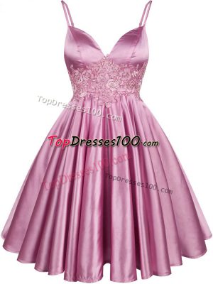 New Arrival Lilac Sleeveless Knee Length Lace Lace Up Bridesmaids Dress