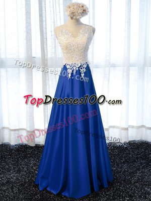 Artistic Floor Length Empire Sleeveless Royal Blue Prom Dresses Zipper