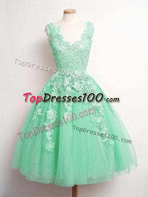 Apple Green Sleeveless Tulle Lace Up Dama Dress for Quinceanera for Prom and Party and Wedding Party