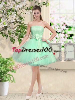 Custom Made Lace and Belt Dama Dress for Quinceanera Apple Green Lace Up Sleeveless Knee Length