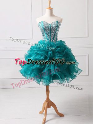 Fantastic Teal Sweetheart Lace Up Beading and Ruffles Prom Dress Sleeveless