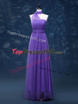 Lavender Empire Ruching Vestidos de Damas Lace Up Tulle Sleeveless Floor Length