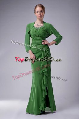 Trendy Green Sleeveless Floor Length Beading Zipper Mother of Groom Dress