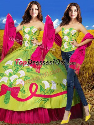 Classical Olive Green Lace Up Sweetheart Embroidery Quinceanera Gown Organza and Taffeta Sleeveless