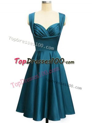 Designer Teal Empire Taffeta Straps Sleeveless Ruching Knee Length Lace Up Bridesmaid Gown