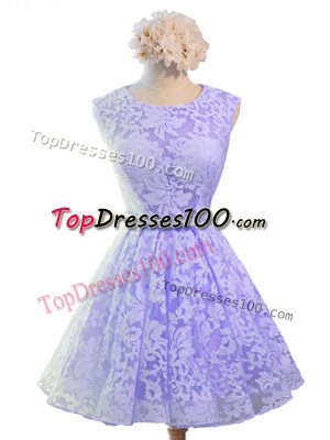 Lavender Lace Lace Up Quinceanera Court Dresses Sleeveless Knee Length Belt