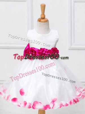 Knee Length White Flower Girl Dresses for Less Scoop Sleeveless Zipper
