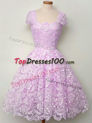 Unique Floor Length Lilac Damas Dress Straps Sleeveless Lace Up