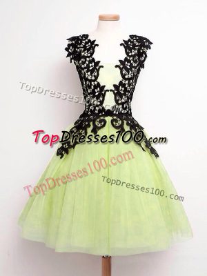 New Arrival Yellow Green Lace Up Bridesmaid Dresses Lace Sleeveless Knee Length